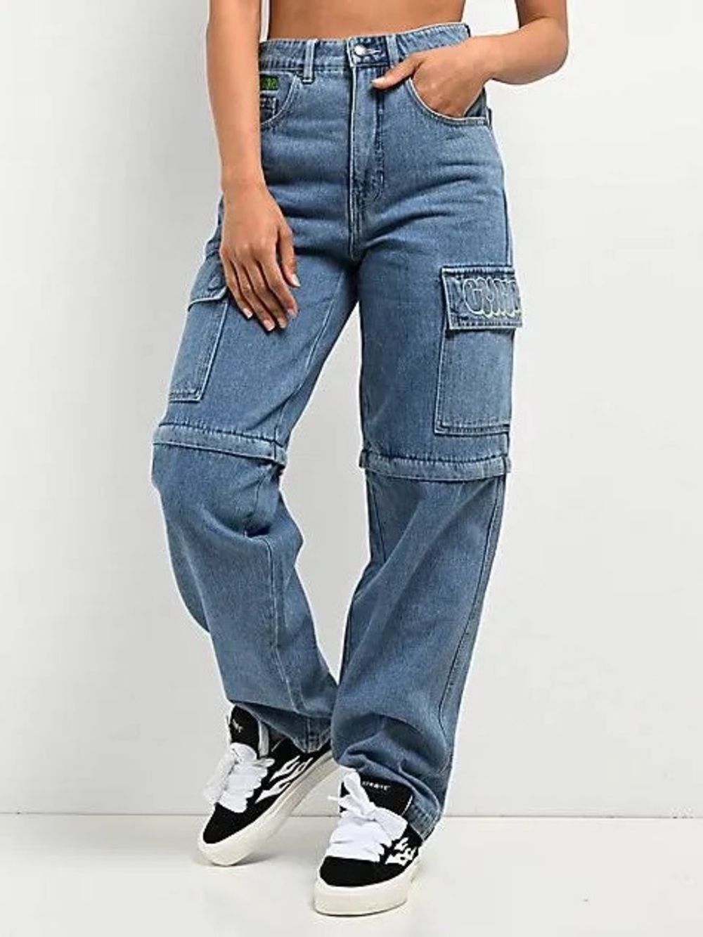 Empyre High-Waist Y2K Grunge Skate Blue Cargo Denim Jeans for Women
